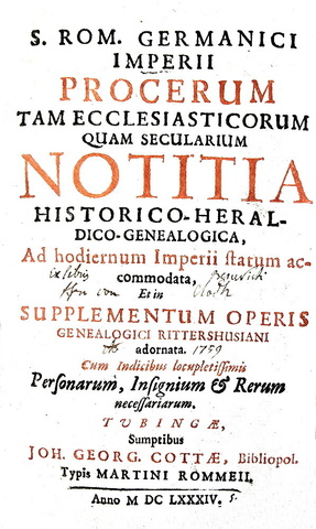 Imhof - Notitia historico genealogica S. Romani Germanici Imperii - 1684 (rara prima edizione)