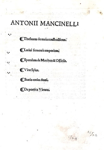 La linguistica nel Cinquecento: Antonio Mancinelli - Opera omnia - Venetiis 1519