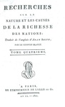 Adam Smith - Recherches sur la nature et les causes de la richesse des nations - Paris 1800 (raro)