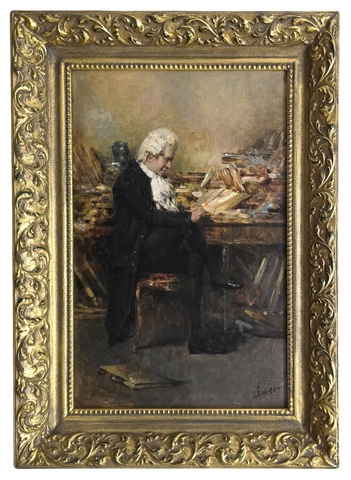 Temistocle Lamesi - Il libraio antiquario - circa 1910/20 (olio su tavola in acero)