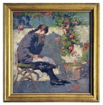 Vincenzo Irolli - L'adolescente, lettura in giardino - prima met del XX secolo (1930/40 ca.)