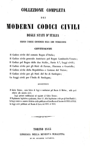 Collezione completa dei moderni codici civili degli stati d'Italia - Torino 1845 (raro e ricercato)
