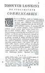L'estetica nell'antichit classica: Cassius Longinus - De sublimitate - 1733 (legatura alle armi)