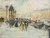 Carlo Brancaccio - Il lungo Senna a Parigi e le sue edicole - ca. 1895/1900 (olio su tavola lignea)