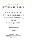 Un classico della storiografia italiana: Francesco Guicciardini - Della istoria d'Italia - 1775