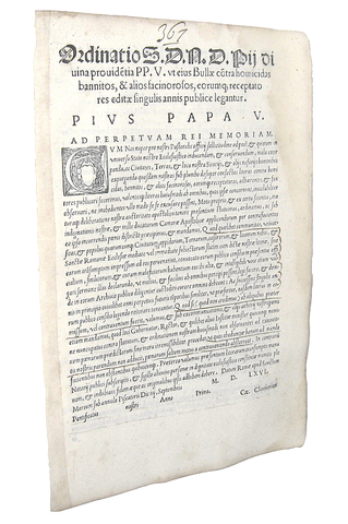 Ordinanza di Pio V contro assassini e facinorosi - Roma, Blado 1566