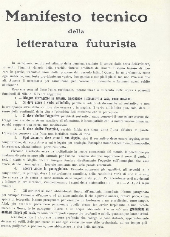 Marinetti - Manifesto tecnico della letteratura futurista - Milano 1912 (ricercata prima edizione)