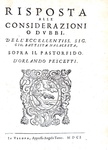 Orlando Pescetti - Difesa del Pastor fido tragicommedia - Verona 1601 (rara prima edizione)