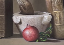 Antonio Sciacca - Natura morta con libri antichi e melograno - 2005 ca. (olio su tela)