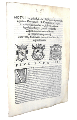 Moto proprio di Pio IV sulla Reverenda Camera Apostolica - Roma, Blado 1565