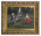 Fabio Cipolla - Ore liete in giardino - fine XIX / inizi XX secolo (circa 1895/1905) olio su tavola