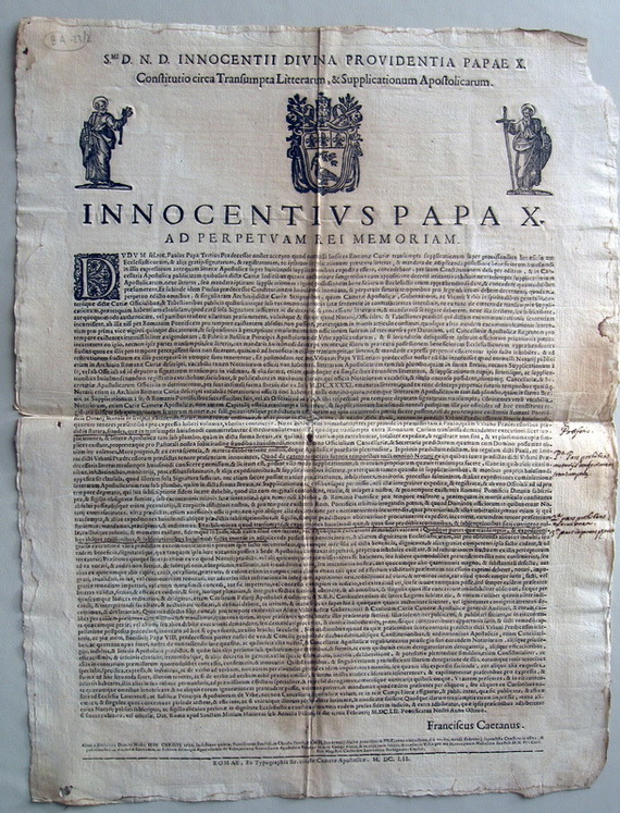 Innocenzo X disciplina i benefici ecclesiastici - 1652