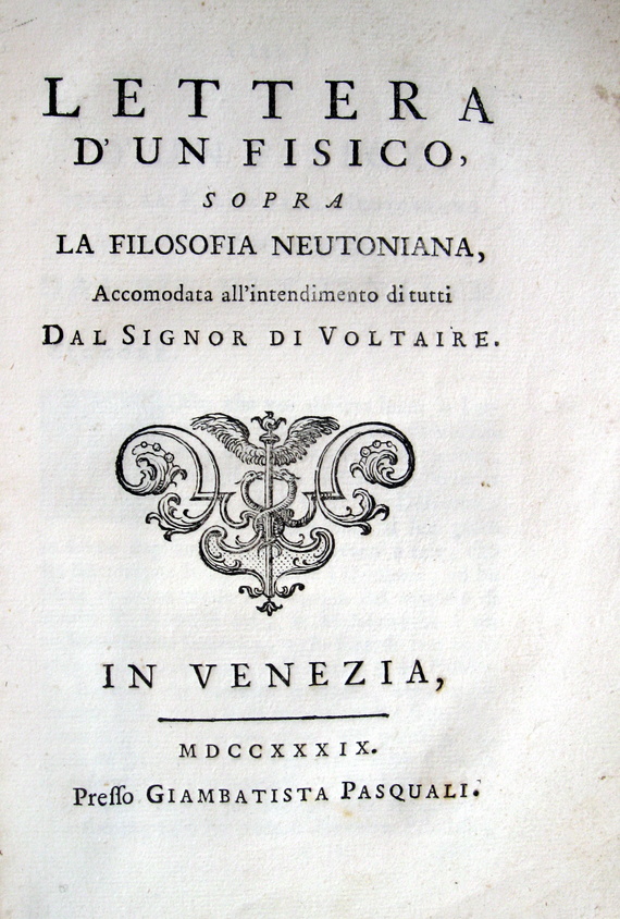 Noel Regnault - Lettera d'un fisico sopra la filosofia neutoniana - 1739