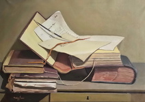 Marino Socci - Natura morta con vecchi libri - 1971 (olio su tela)