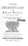 Titus Lucretius Carus - De rerum natura libri sex - Lutetiae Parisiorum 1754 (con 7 tavole)