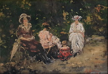 Raffaele Ragione - Dame in lettura al Parc Monceau - 1910 circa (olio su tela applicata a tavola) Raffaele Ragione - Dame in lettura al Parc Monceau - 1910 circa (olio su tela applicata a tavola)