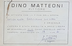 Dino Matteoni - Natura morta. Composizione con libro - 1950/55 circa (olio su tavola)