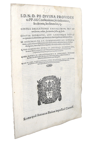 Bolle di Pio IV sull'uso delle armi e sul diritto criminale - Roma, Blado 1565