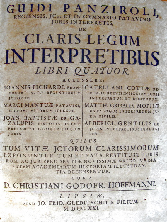 Panciroli - De claris legum interpretibus libri quatuor - 1721
