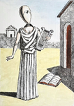 Giorgio de Chirico - La musa della storia - 1972 (litografia acquerellata a mano - prova d'artista)