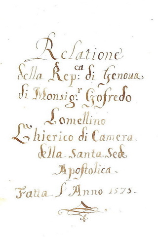 Goffredo Lomellini - Relatione della Repubblica di Genova - 1575 (manoscritto in splendida legatura)