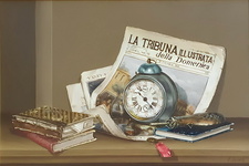 Emilio Toschi - La sveglia. Composizione con libri - 1981 (olio su tela)