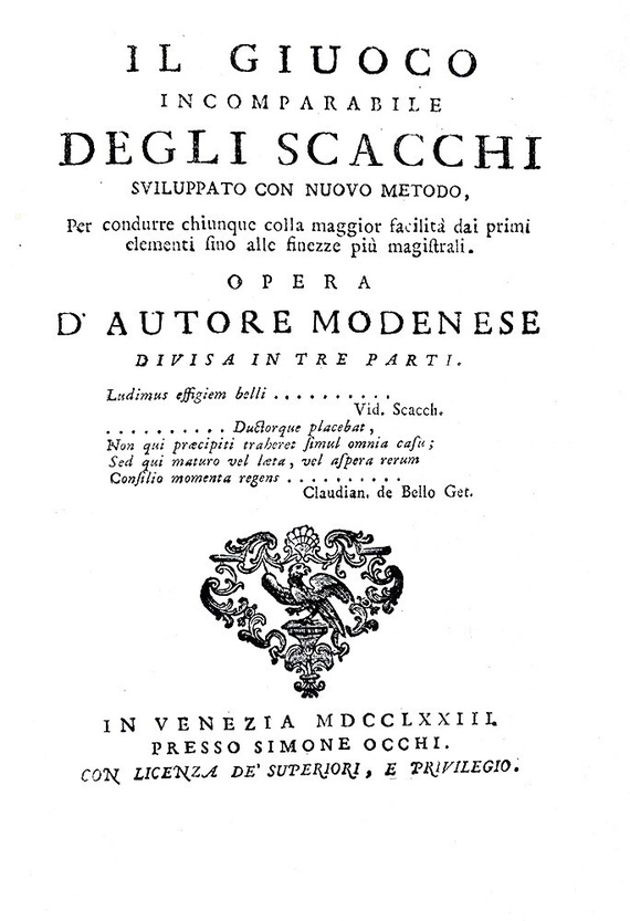 Ponziani - Il giuoco incomparabile degli scacchi sviluppato con nuovo metodo - Venezia 1773 (raro) Ponziani - Il giuoco incomparabile degli scacchi sviluppato con nuovo metodo - Venezia 1773 (raro)