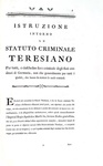 Costituzione criminale Teresiana - Vienna 1769 (copia unica - prima edizione italiana - 14 tavole)