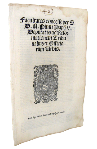 Moto proprio di Pio V sulla riforma dei tribunali fiscali - Roma, Blado 1568 ca.