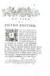 Gianmaria Mazzucchelli - La vita di Pietro Aretino - Brescia 1763 (con 8 tavole incise in rame)