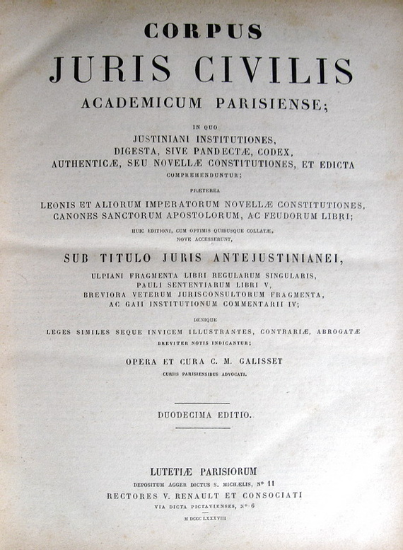 Corpus juris civilis academicum parisiense (edizione Galisset) - 1888