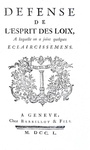 Montesquieu - Defense de l'Esprit des loix & La Roche - Critique - Geneve 1750 (raro - firma Necker)