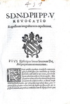 Bolla di Pio V che disciplina il diritto di regresso - Roma, Blado 1571