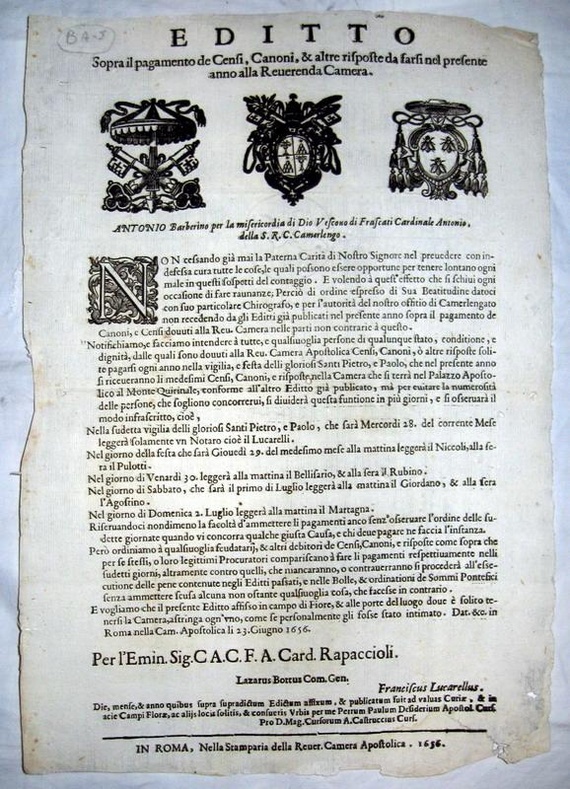 Editto sopra il pagamento de censi - 1656