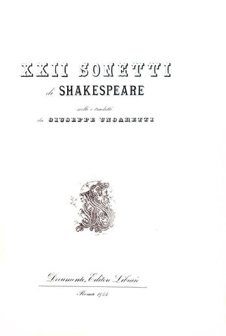 Sonetti di Shakespeare scelti e tradotti da Giuseppe Ungaretti - 1944 (rara prima edizione numerata)