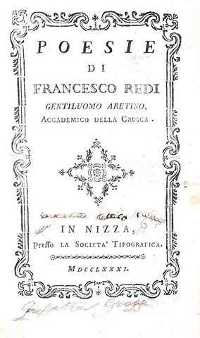 Francesco Redi e altri poeti dal Cinquecento al Settecento - Poesie - Nizza 1781/83 (cinque opere)