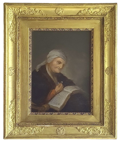 Old woman reading - seconda met del XVII secolo (1660/90) - olio su tavola lignea di area fiamminga