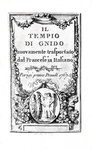 Montesquieu - Il Tempio di Gnido tradotto da Carlo Vespasiano - Parigi, presso Prault 1767