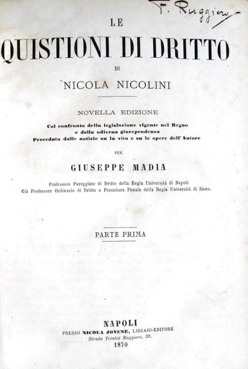 Nicola Nicolini - Le quistioni di dritto - 1870