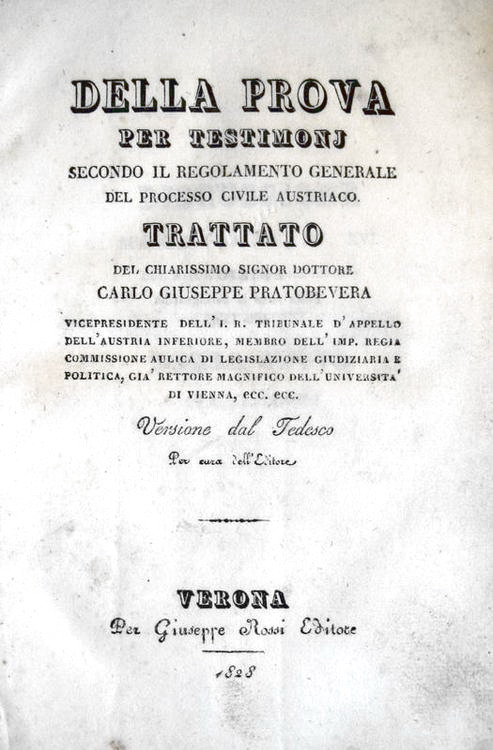 Pratobevera - Della prova per testimoni - 1828