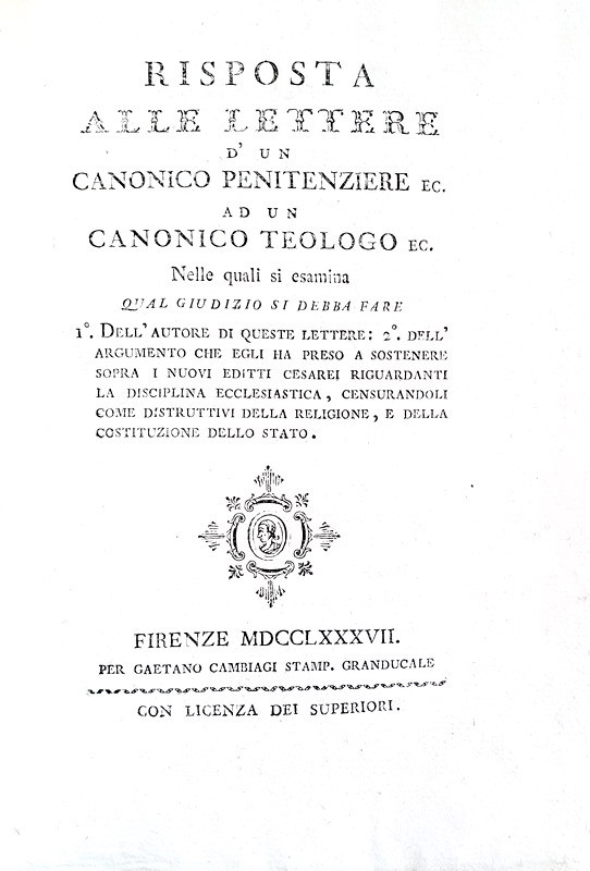 L'Illuminismo in Italia: Giudizi sopra gli editti di Giuseppe II - Firenze 1787  (prima edizione)