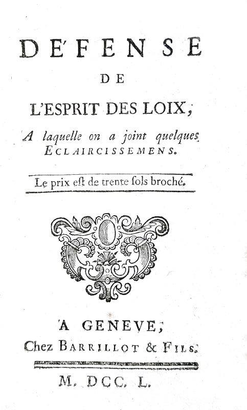 Nel cuore dell'Illuminismo: Montesquieu - Defense de l'Esprit des loix - 1750 (rara prima edizione) Nel cuore dell'Illuminismo: Montesquieu - Defense de l'Esprit des loix - 1750 (rara prima edizione)