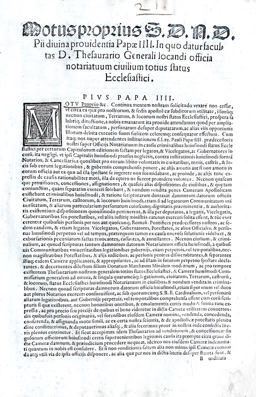 Bolle di Pio IV che disciplina il notariato nello stato pontificio - Roma, Blado 1568