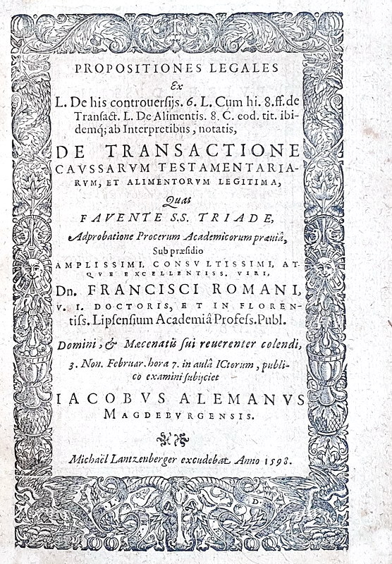 Miscellanea di dieci rarissime opere giuridiche edite in Germania tra il 1598 e il 1602