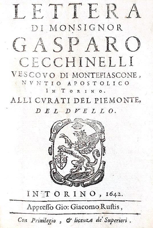 Rarit bibliografica torinese: Gaspare Cecchinelli - Lettera del duello - 1642 (prima edizione)