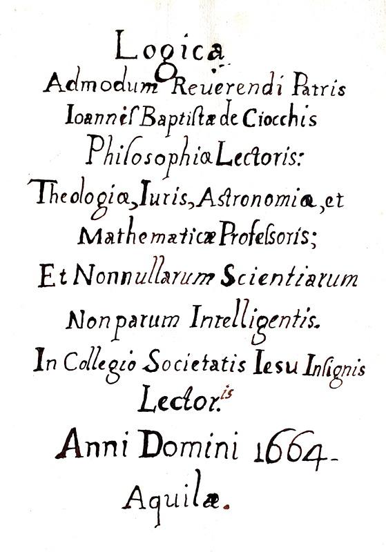 Manoscritto datato 1664: Commentario alla Logica e alla Fisica di Aristotele