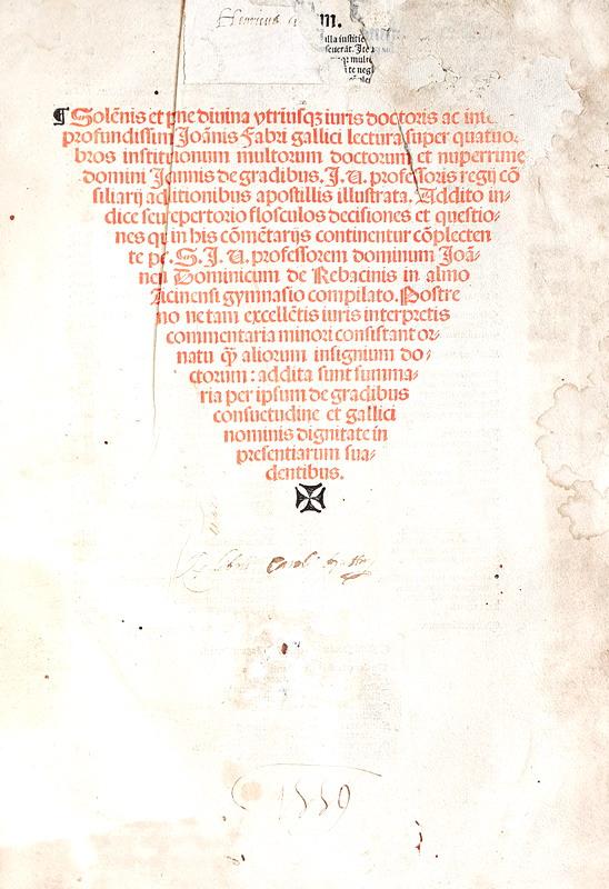 Jean Faure - Lectura super quatuor libros Institutionum - Lyon 1522