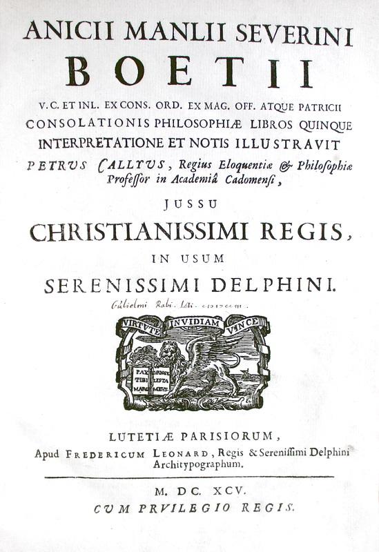 Un capolavoro del pensiero medievale: Boethius - Consolationis philosophiae libros quinque - 1695