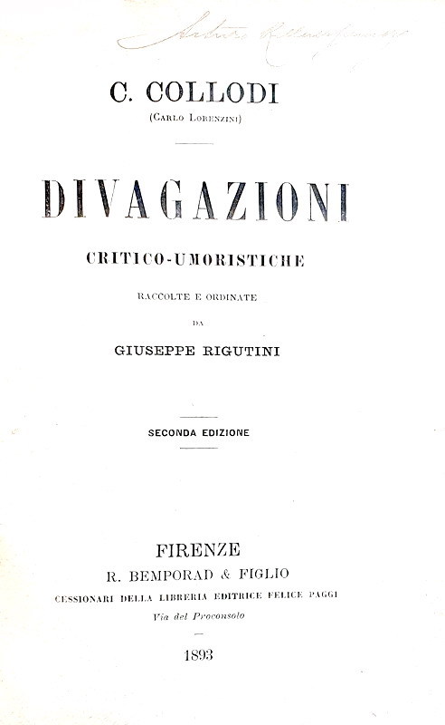 Carlo Collodi - Divagazioni critico-umoristiche - Firenze, Bemporad 1893 (seconda edizione)