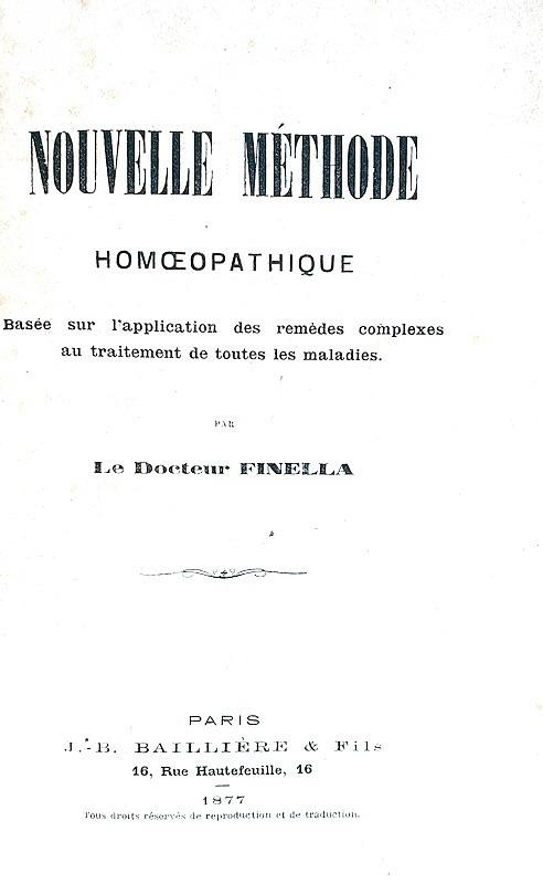 L'omeopatia in Francia: Finella - Nouvelle methode homoeopathique - Paris 1877 (rara prima edizione)